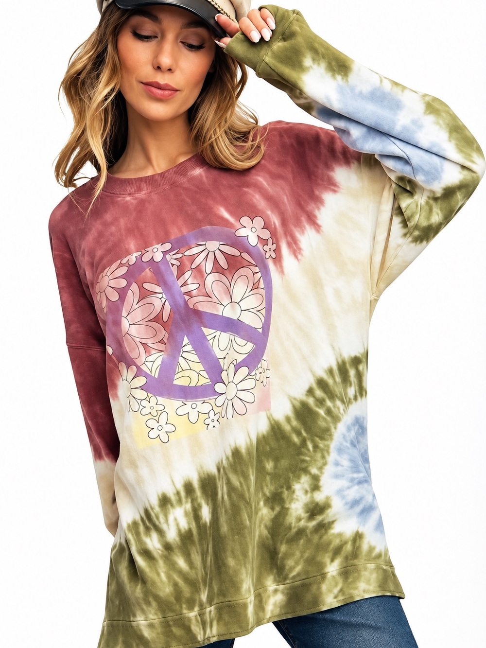 Easel NWOT - M - Peace Sign, Floral, Tie-Dye Sweatshirt